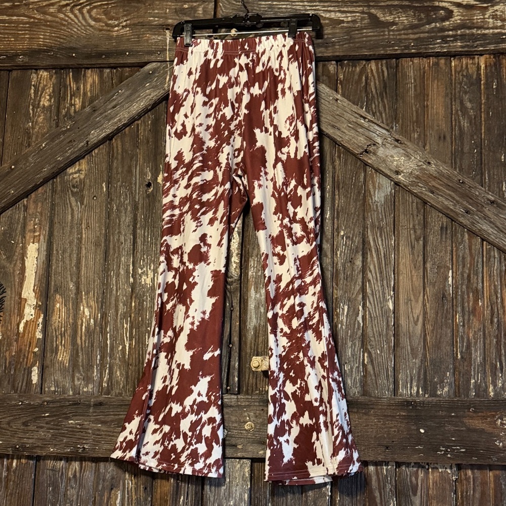 Brown and White Flared Leggings